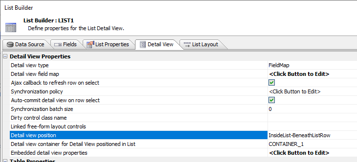 List Detail View Properties